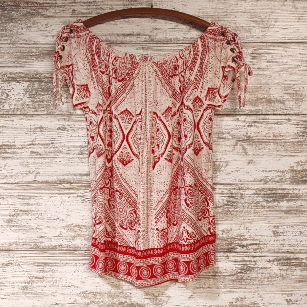 Maurices Red and White Patterned Top
